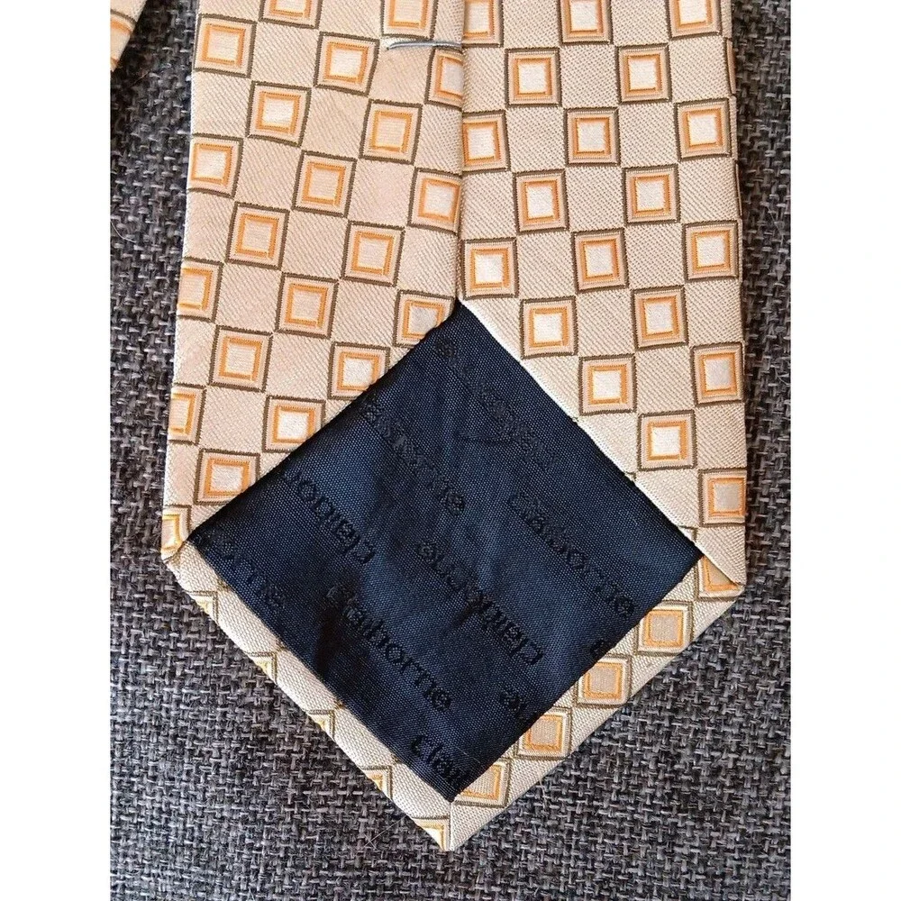 Tie 70s 80s 90s Y2K New Vintage Stock Mens Claiborne Beige Yellow 4 Wide 58 Long